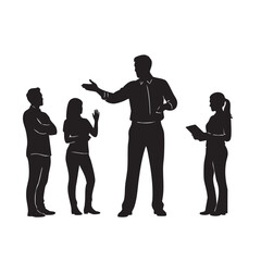 Business Leader Addressing Team Silhouettes Four Professional People Group Presentation Explaining Directing Guiding Coaching Meeting