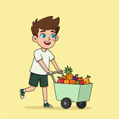 Smiling people holding baskets full of fruit and vegetables while shopping for groceries at a market