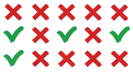 Obraz premium Red crosses and green checkmarks in a grid silhouette