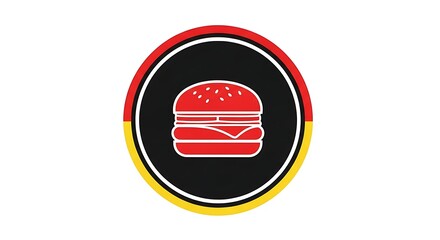 Burger logo design for restaurant and food business with red and black color scheme icon