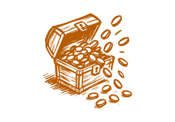 Treasure chest hand drawn simple sketch vector illustration