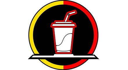 Soda drink cup logo vector illustration with straw and black background for branding design