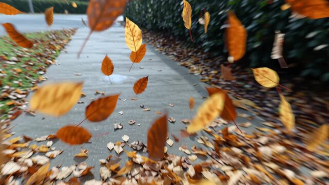 Colorful leaves swirling in autumn breeze.