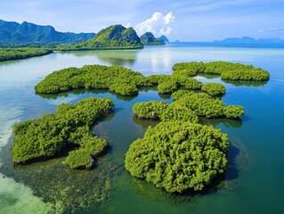 Lush mangrove islands in a tranquil bay