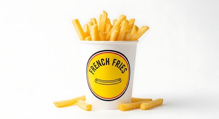 Delicious french fries in a cup on white background perfect for fast food restaurant menu