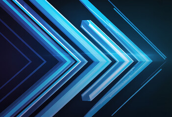 Abstract glowing blue arrows pointing forward in a dark futuristic digital space