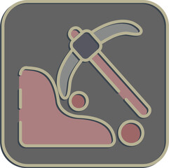 Icon surface mine. Gold mining elements. Icon in embossed style.