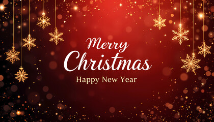 Elegant merry christmas and happy new year background with golden snowflakes and bokeh lights effect