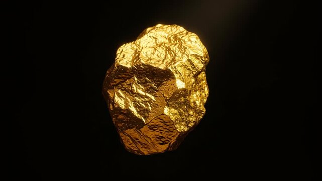 Gold investment wealth safe asset. Shiny Gold Nugget Floating in Darkness, Showcasing Unique Texture and Brilliance, Evoking Luxury and Rarity