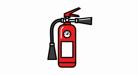 Illustration of a red fire extinguisher with a black hose and nozzle.