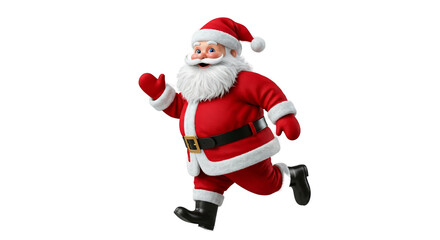 Joyful Santa Claus Running Christmas Celebration Red Background 3D Realistic Photo