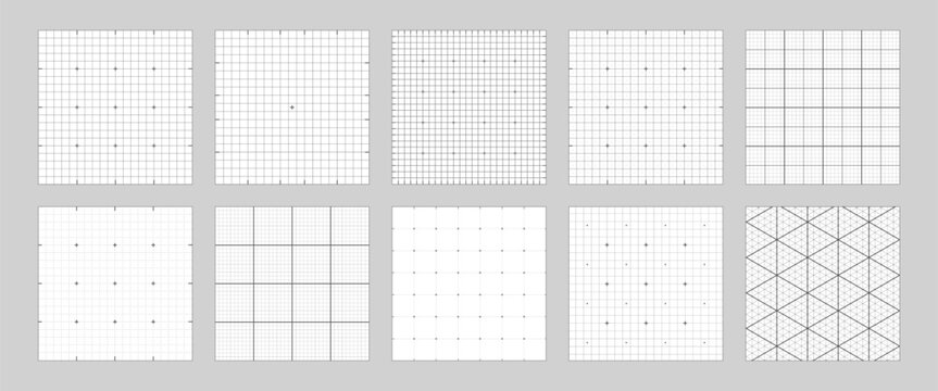 Blueprint black graph. Grid texture for engineering or mechanical layout drawing. Notebook pattern with empty space. Set of Vector Illustrations.