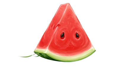 Juicy Watermelon Slice with Seeds Isolated on Red and Green Background