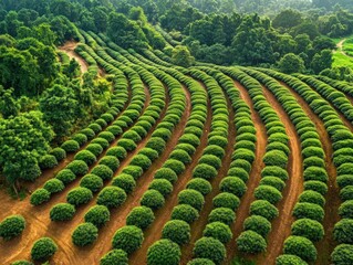 Lush tea plantation terraces