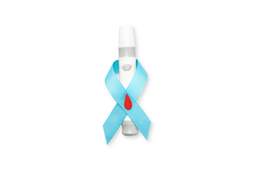 Turquoise ribbon with red drop on glucose meter, isolated, PNG