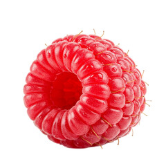 Macro Raspberry With Water Droplets On Red Background Isolated