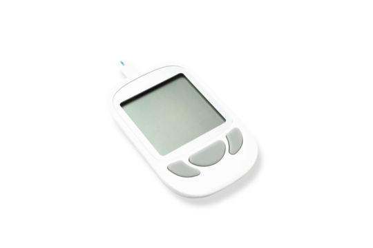 Glucose monitor device displayed on a white background, isolated, PNG