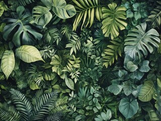 Lush tropical foliage wall