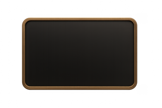 Black chalkboard with wooden frame on transparent background