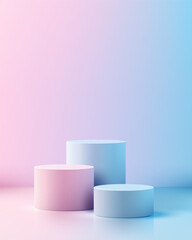 pastel 3d podium mockup with minimal design in pink and blue cylindrical stage for product display and branding showcase in clean studio background with elegant gradient