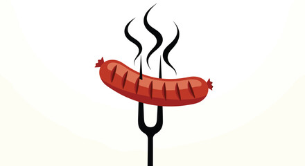 Hot Sausage Sizzling on Fork - Ready to Eat Delicious Grilled Bratwurst with Steam, Perfect for BBQ, Food Illustrations, & Restaurant Menus, A Tasty Meal in Presentation, Marketing,  Web Design, & Foo