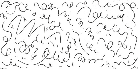 Abstract doodle line pattern background with creative curved scribble shapes for modern design. Minimal black and white abstract line backdrop, artistic hand drawn doodle texture pattern art.