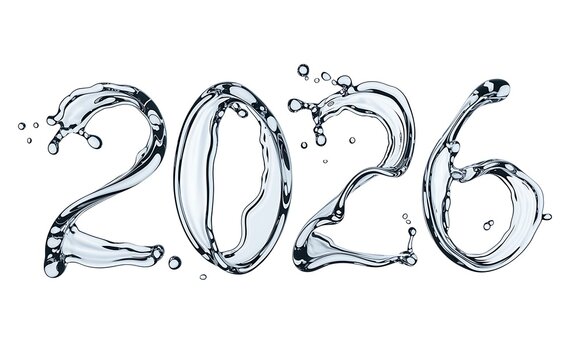 Dynamic Clear Water Splash 2026 Numbers on White Background - Powered by Adobe