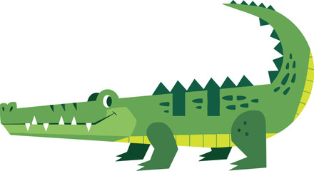 Obraz premium Cartoon Alligator Walking with a Smile, Illustration for Kids and Educational Materials, Crocodile Reptile Animal Character Isolated on White Background, Friendly Design for Children's Books and Websi
