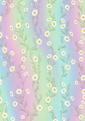 Delicate daisy tendrils on ethereal rainbow gradient, elegant floral pattern