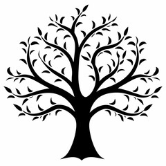 Tamarind tree silhouette on white background