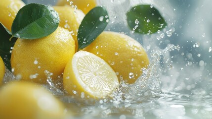 Lemons splash water