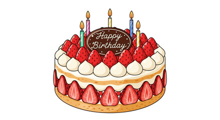 Delightful Strawberry Birthday Cake with Candles Celebration: Sweet Dessert for Special Occasions, Delicious Treat for Festive Gatherings, Elegant Design in Isolated Studio Setting, for Parties, Gifts