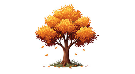 Vibrant Autumn Tree Displaying Deciduous Foliage with Falling Leaves in a Serene Landscape, Ideal for Seasonal Greetings and Educational Presentations, Featuring Warm Colors and Classic Style (198/200