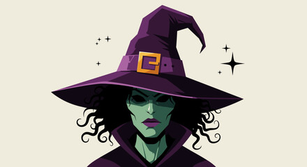 Eerie Halloween Witch Casting a Spell with Enchantment and Mystique, Set Against a Spooky Background, Perfect for Holiday Greetings, Marketing and Festive Decoration, Expressive Graphic Illustration w