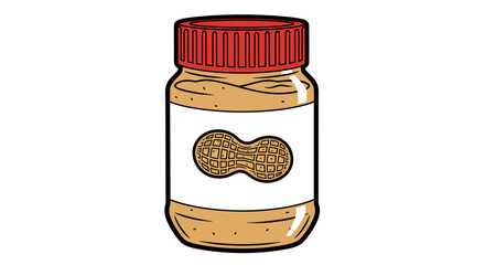 Delicious Peanut Butter Jar Illustration Ready for Breakfast Marketing Projects: Creamy, Sweet Food Staple for School Lunches, Healthy Snacks, Kids, and Family, Ideal for Recipe Visuals, Modern Kitche