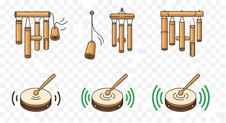 Authentic Asian Percussion and Chimes Collection Vector Icons