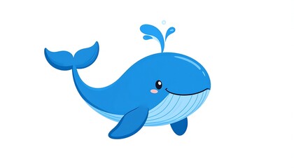 Obraz premium Cartoon-style blue whale smiling with a water spout