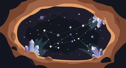 Celestial Crystal Cave View Dark Night Constellation Magic