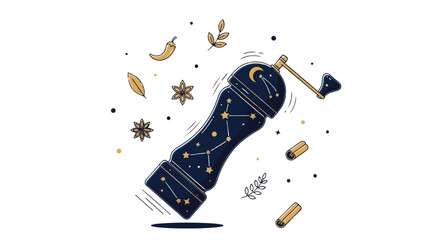Celestial Spice Mill Grinder Stars and Floating Seasonings