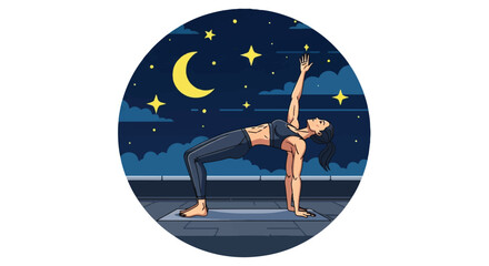 Celestial Wild Thing Yoga Pose Rooftop Night Vector