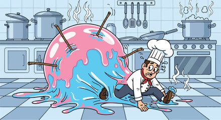 Chef Trapped by Giant Melting Candy Disaster in Kitchen