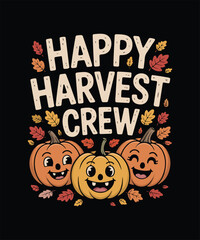 Happy Thanksgiving Retro T-Shirt Design, Fall Leaves & Pumpkin Vector | Give Thanks Quote | Autumn Celebration Graphic | Festive November Holiday Illustration, Thanksgiving Grateful Harvest Typography