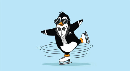 Cool Tuxedo Penguin Spins on Ice Vector Art