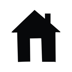 Simple black and white illustration of a house with chimney and door