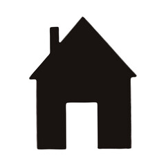 Simple black silhouette house illustration with chimney and door on white background