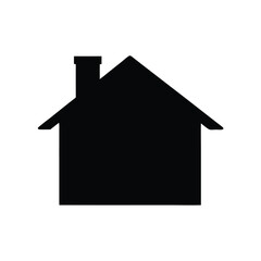 Simple Black House Silhouette with Chimney on a White Background Design