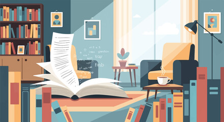 Cozy Study Room Vector Art Knowledge Inspiration Burst