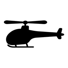 Simple black silhouette illustration of a helicopter on a plain white background