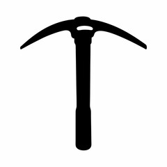 A minimalist silhouette image of a black vintage mining pickaxe tool