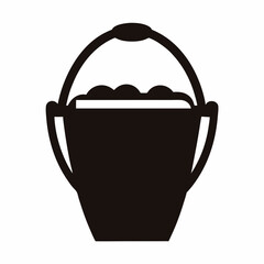 Stylized black and white image of a filled bucket for various uses